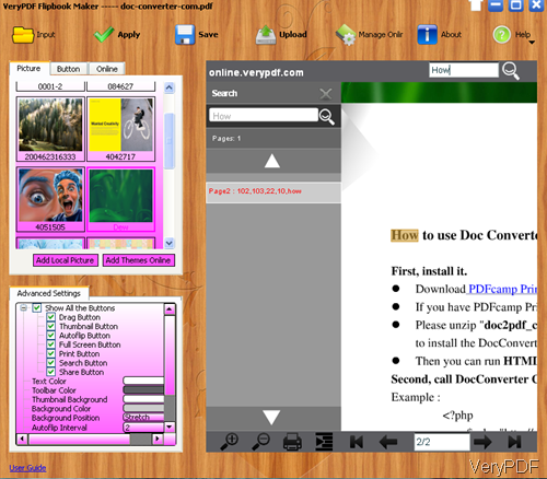 software interface of VeryPDF Flipbook Maker