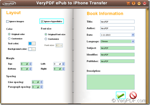 Remove hyperlinks with VeryPDF ePub to iPhone Transfer