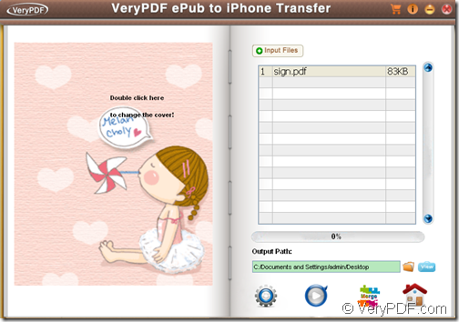 “ePub Creator” interface of VeryPDF ePub to iPhone Transfer