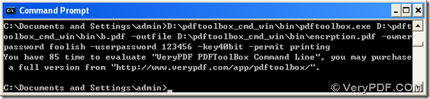 Encrypt PDF with command line through VeryPDF PDF Toolbox Command Line