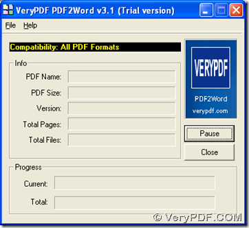 Convert PDF to Word with GUI interface of VeryPDF PDF to Word Converter