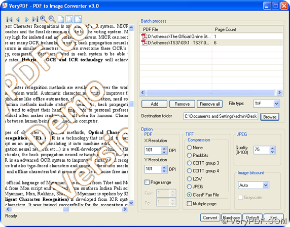 Convert PDF to TIFF compatible with fax through GUI interface
