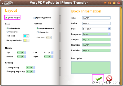 remove images with VeryPDF ePub to iPhone Transfer