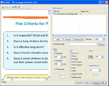 software interface of PDF to Image Converter