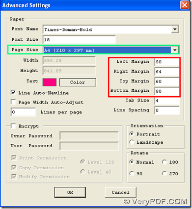 Set PDF page size and page margin during converting text to PDF freely