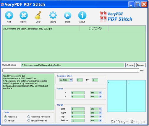 combine and print multiple PDF pages per sheet with VeryPDF PDF Stitcher