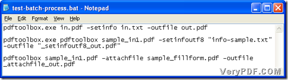 Add supported informaton with text to PDF through command line in BAT file in batches