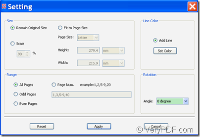 set page size,page range,rotation angle,etc. for the combined PDF pages