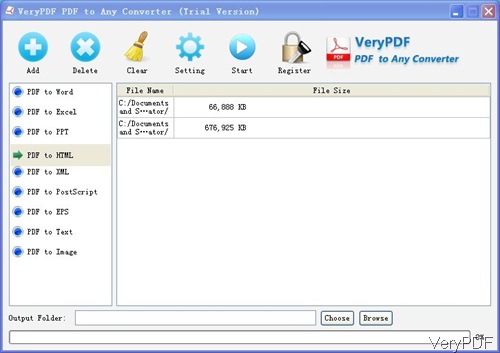 software interface of PDF to Any