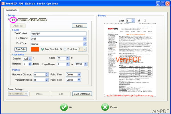 PDF text stamp option