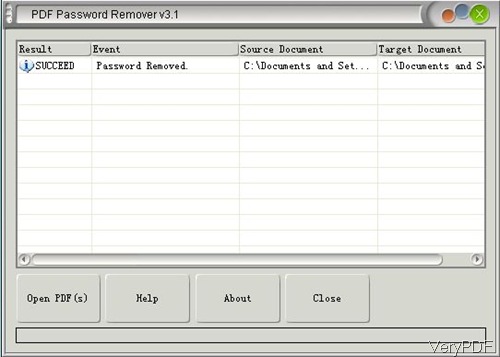software interface of PDF Password Remover
