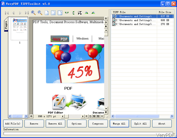 software interface of Tiff Toolkit