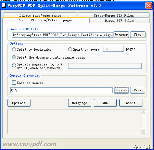 software interface of split and merge