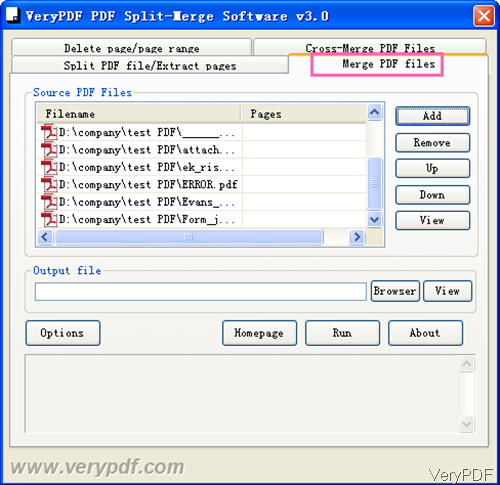 software interface of split and merge