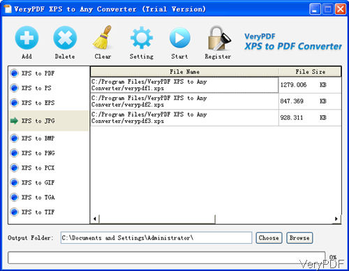 softare interface of XPS to Jpg