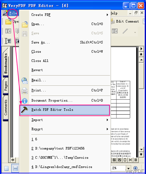 software interafce of PDF Editor