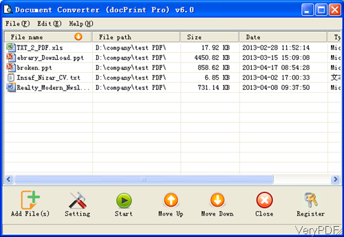 software interface of Document Converter