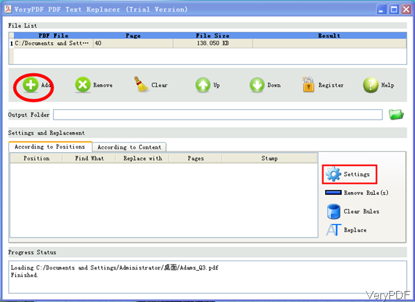 software interface of PDF to text replacer