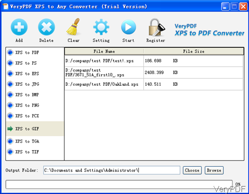 software interface of XPS to Any Converter