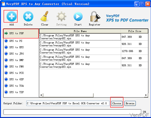 software interface of XPS to PDF Converter