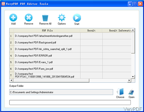 software interface of batch PDF Editor