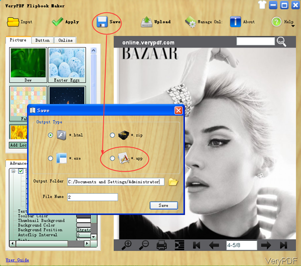 software interface of flipbook maker