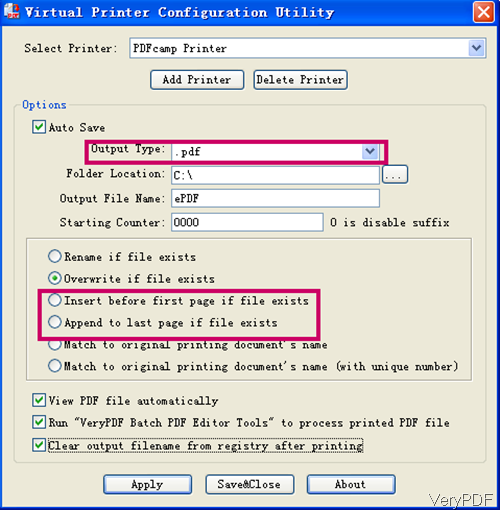 menu option of 64-bit PDFcamp