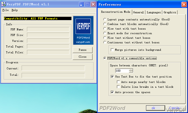 software interface of PDF2WORD