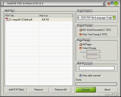 software interface of PDF to word OCR