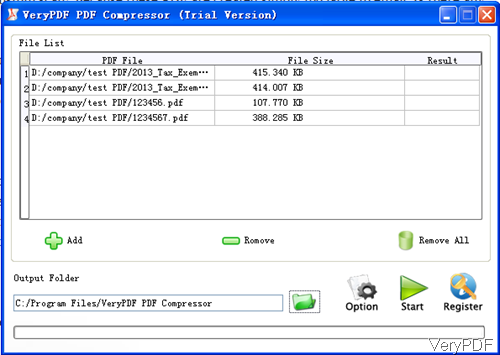 software inerface of PDF Compressor