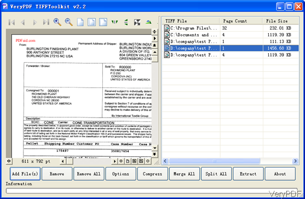 software interface of tiff toolkit