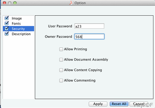 PDF password setting