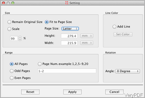 setting menu options of PDF Stitcher