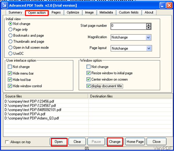 software interface of Advanced PDF Tools