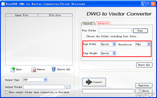 software interface of DWG to Vector Converter