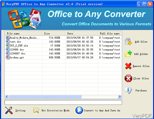 software interface of Office to Any Converter
