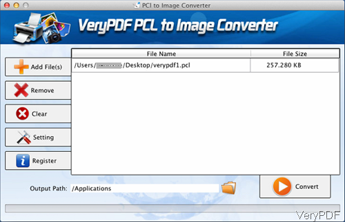 software interface of PCL to Image Converter