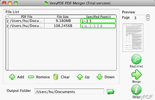 software interface of PDF Merger