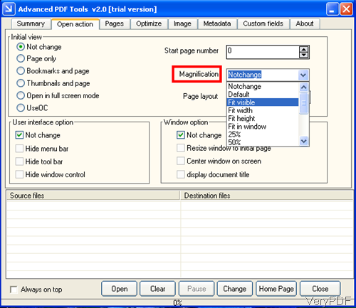 software interface of Advanced PDF tool