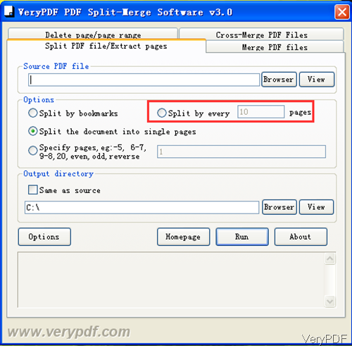 software interface of PDF Split and Merge