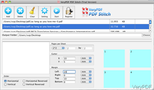 software interface of PDF Stitch