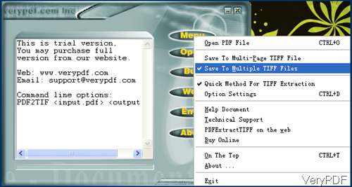 software interface of PDF to tiff extractor